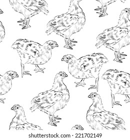 seamless pattern with painted chickens. Vector illustration
