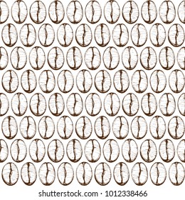 seamless pattern with painted coffee beans, coffee on a white background