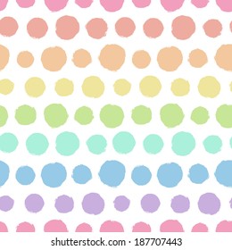 Seamless pattern with painted colorful rainbow polka dot texture. Vector illustration