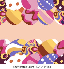 Seamless pattern of painted Easter eggs isolated on background. Template for a postcard, banner, invitation, poster. Vector illustration in a flat style.