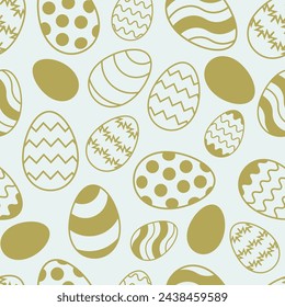 Seamless pattern with painted Easter eggs. In gold color. For printing on fabric, wrapping paper, napkins