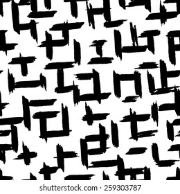 Seamless pattern with painted elements. Black and white abstract background. Textile design.