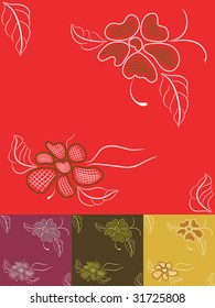 seamless pattern of painted flowers and leaves. Plus three options for the color pattern