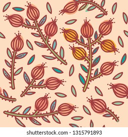 seamless pattern with painted flowers and organic shapes. modern print. vector illustration