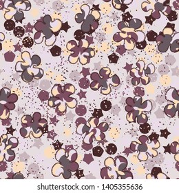 Seamless pattern. Painted mottled blots scattered over a multicolored background.