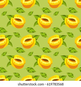 Seamless pattern with painted peaches and apricots. Fruit Illustration for healthy eating and organic foods. Can be used to fill different shapes, and as a background, wallpaper