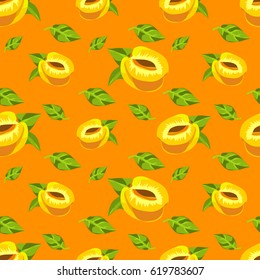 Seamless pattern with painted peaches and apricots. Fruit Illustration for healthy eating and organic foods. Can be used to fill different shapes, and as a background, wallpaper