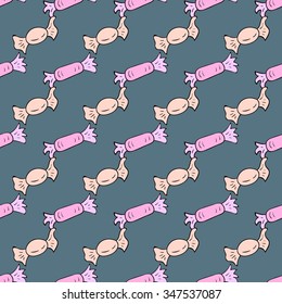 Seamless pattern with painted sweet candy on a dark background.