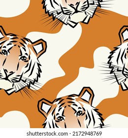 Seamless pattern with painted tiger and spots. Repeatable vector illustration.