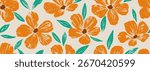 Seamless pattern painting flowers and leaves background vector. Wallpaper design with hand draw retro flowers, bouquets, leaves. Vintage botanical floral pattern, fabric and retro texture