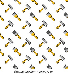 Seamless pattern with painting tools. Vector illustration. Elements for design. Hand work tools collection. Graphic texture for design, wallpaper.
