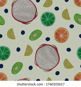 Seamless pattern with paints fruits