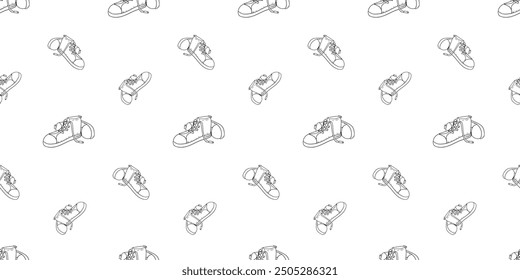 Seamless pattern with pair of high-top sneakers hand drawn doodle outline vector