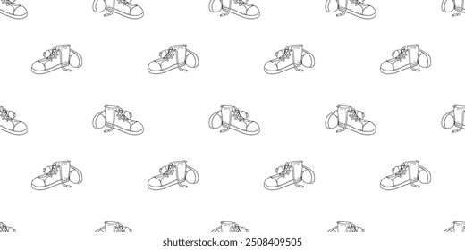 Seamless pattern with pair of high-top sneakers hand drawn doodle outline vector