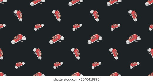 Seamless pattern with pair of high-top sneakers doodle vector