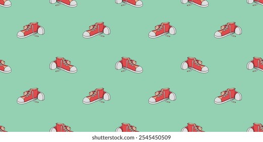 Seamless pattern with pair of high-top sneakers doodle vector