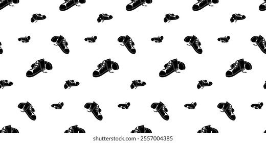 Seamless pattern with pair of high-top sneakers silhouette vector