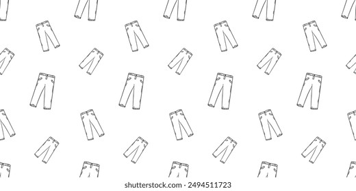 Seamless pattern with pair of jeans front view hand drawn doodle outline vector