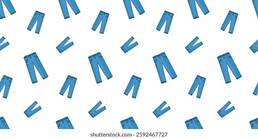 Seamless pattern with pair of jeans front view doodle vector