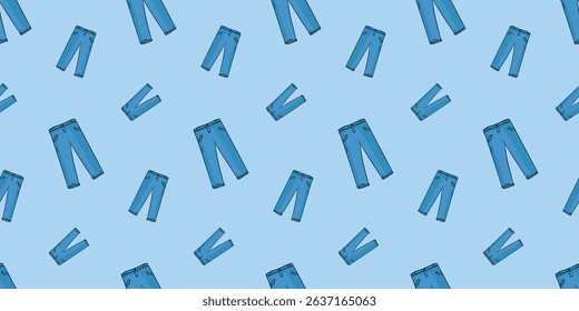 Seamless pattern with pair of jeans front view doodle vector