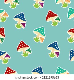 Seamless pattern with pair mushrooms.