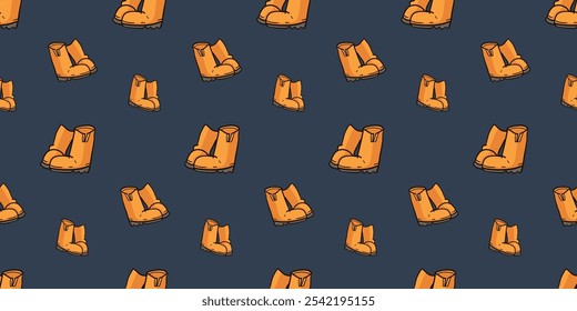 Seamless pattern with pair of rubber boots for rainy weather doodle vector