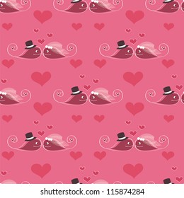 seamless pattern with pair whales on sea or ocean and heart