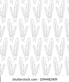 Seamless pattern with paired feathers on white background. Can be used for graphic design, textile design or web design.