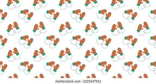 Seamless pattern with pairs of polka dot mittens. Cozy woolen mitts background. Winter, Christmas or New Year design for scrapbooking or wrapping paper, napkin, tablecloth. Vector flat illustration