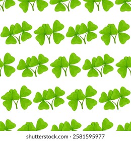 Seamless pattern of pairs of shamrocks on white background for St. Patrick's Day