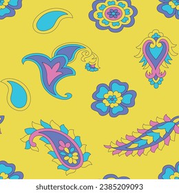  seamless pattern paisely with yellow background