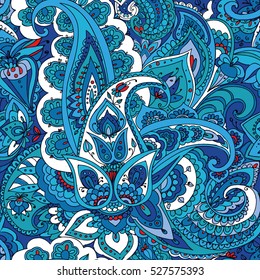 Seamless pattern of "Paisley" based on traditional oriental patterns. Hand drawing. Vintage style. Blue
