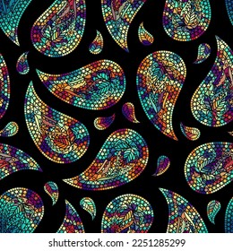 Nahtloses Muster Paisley. Braun hinterlässt Hintergrund. mit Grunge-Effekt
