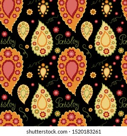 Seamless pattern with paisley, buta arts. Vector design of tile, carpet, tablecloth fabric, cushion, pillow, bags, cover.