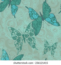 seamless pattern with paisley and butterfly