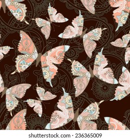 seamless pattern with paisley and butterfly