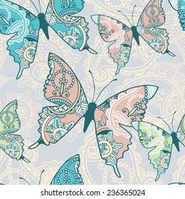 seamless pattern with paisley and butterfly