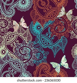 seamless pattern with paisley and butterfly