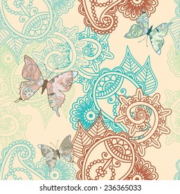 seamless pattern with paisley and butterfly
