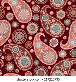 Seamless pattern with paisley and circles. Traditional ethnic ornament. Vector print.                                         