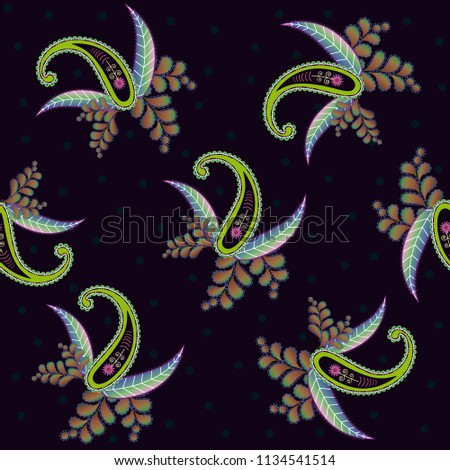 seamless pattern with paisley design on black background