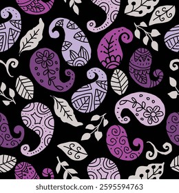 Seamless pattern with paisley doodle elements. Vector illustration.