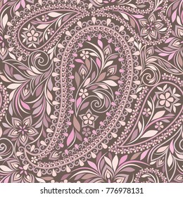 Seamless  pattern with paisley and eastern symbols. Colorful ethnic ornament, bright print. Vector background. Use for wallpaper, textile design.