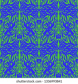 Seamless pattern with paisley and fantasy abstract flowers and elements. Bright colored hand drawn background