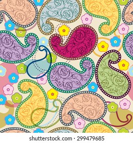 Seamless pattern with Paisley and flower background