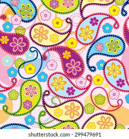 Seamless pattern with Paisley and flower background