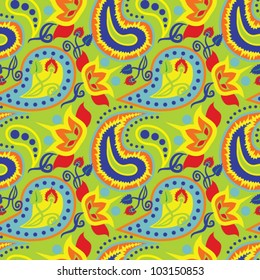 Seamless pattern with paisley and flowers