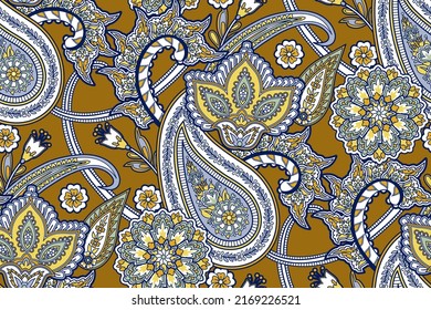 Seamless pattern with paisley and flowers 