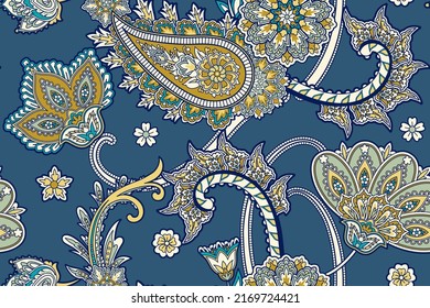 Seamless pattern with paisley and flowers 