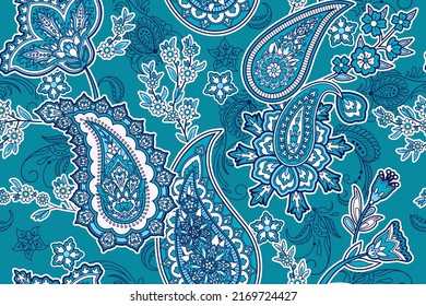 Seamless pattern with paisley and flowers 